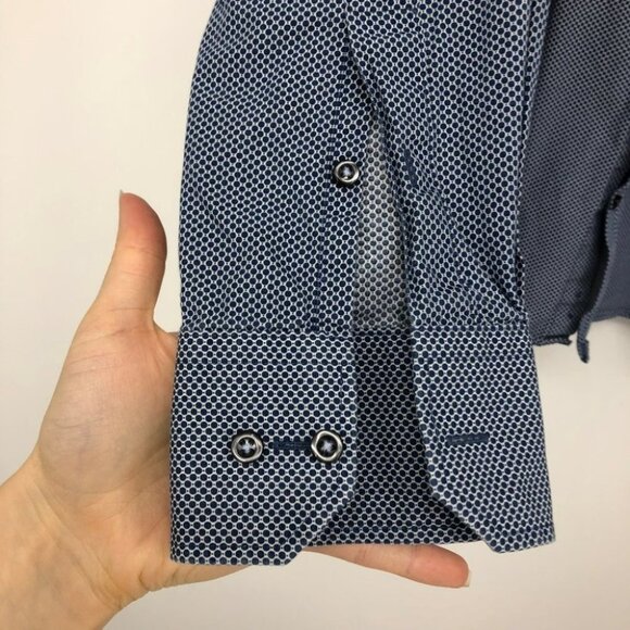 Bruun & Stengade Geometric Print Blue Button Down Dress Shirt - Picture 6 of 16